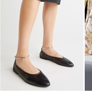 Jeffrey Campbell Black Leather Flats with Silver Ankle Strap